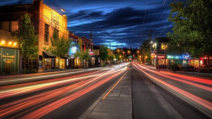 Aufkleber - Light streaks from cars passing on a city street at night, with a long exposure effect capturing vibrant colors and movement