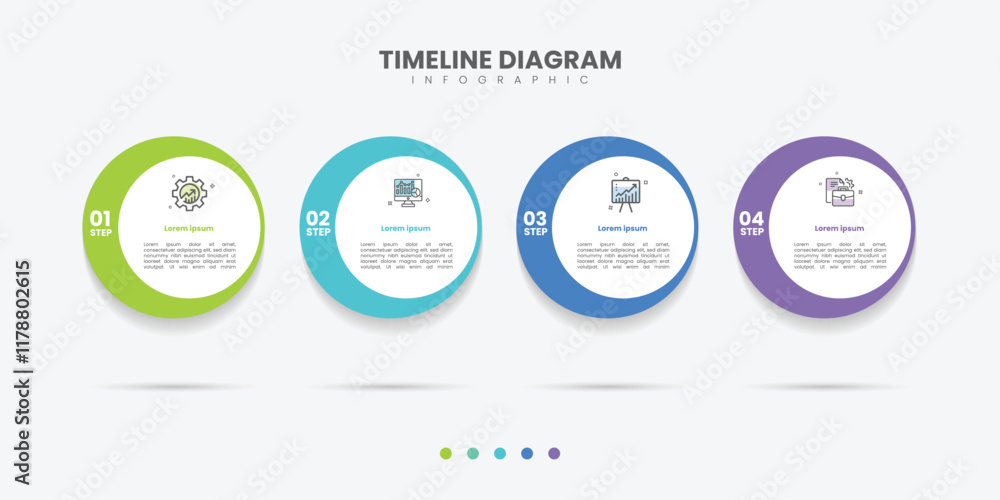 Business infographic template. 4 Step timeline journey. Process diagram ...