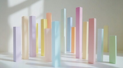 Poster - Minimal D bar graph in pastel colors, with shadows cast across a white background, creating a soft and elegant visual