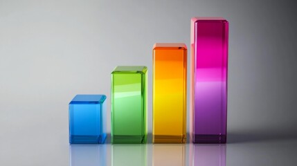 Poster - Multi-colored D bar graph on a glossy surface, with each bar casting distinct shadows, giving a sharp, vibrant appearance