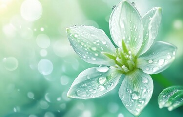 Poster - white flower with water drops