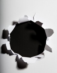 Wall Mural - Cut out round black hole in white paper