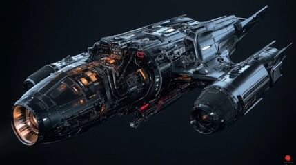 Wall Mural - a large space ship with a red engine. the ship is black and has a red engine