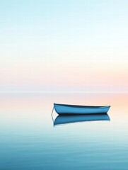 Aufkleber - Calm waters with a simple boat silhouette and soft reflections creating a serene atmosphere for text placement. Generative AI
