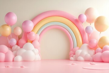 Wall Mural - A colorful rainbow with balloons is the main focus of this image