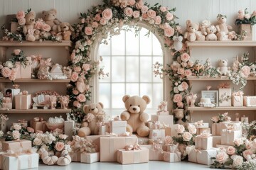 Wall Mural - A room full of pink teddy bears and flowers