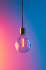 Sticker - A sleek minimalist light bulb hangs against a vibrant, colorful background, creating an elegant atmosphere perfect for modern interiors and artistic displays.