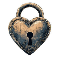 Poster - A digitally painted illustration depicts a heart shaped padlock with a distressed metallic texture symbolizing love and security.