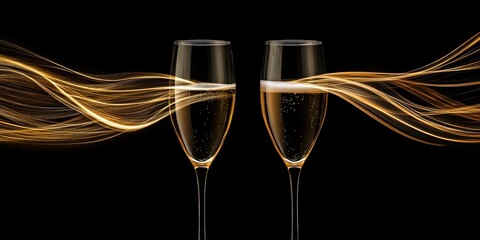 Wall Mural - Champagne Flutes on Black Background