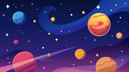Wall Mural - colorful planets and shining stars scattered across the vastness of space.