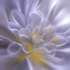 Poster - Abstract image of a white-purple flower with translucent petals and yellow glow in the center, giving the painting a futuristic touch