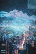 © Cloudyew - This image showcases an abstract cloud data visualization concept set in a modern urban environment, blending technology and city life.
