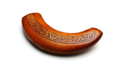 Wall Mural - Carved wooden crescent object with intricate geometric patterns.