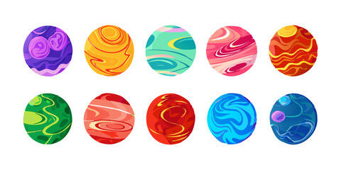 Wall Mural - unique collection of colorful planet icons in a vibrant vector illustration.