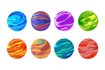Wall Mural - detailed vector set of colorful planet icons with unique and playful designs.
