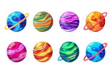 Wall Mural - colorful planet icons in a stylish and detailed vector illustration collection.