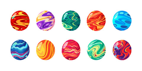 Wall Mural - bright and colorful planet icons in a playful and creative vector illustration.