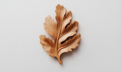 Wall Mural - Intricate carved wooden leaf on white background.