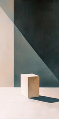 Sticker - A minimalist cube casts an intriguing shadow in a contemporary space, showcasing the elegance of geometric shapes and soft lighting against a calming backdrop.