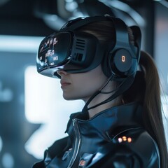 Woman in VR Headset Exploring Metaverse 