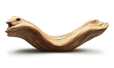 Wall Mural - Polished, curved driftwood sculpture isolated on white.