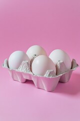 Poster - Six Eggs in Carton on Pink Background