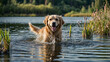 © Ishani - Golden Retriever Enjoying a Refreshing Swim in a Scenic Lake