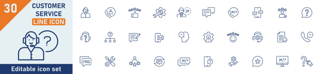 Wall Mural - customer service line icon set. set of 30 outline icons related to customer satisfied, technical sup