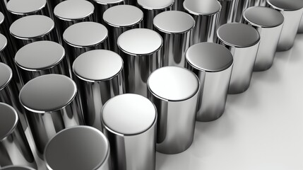 Canvas Print - shiny silver cylinders arranged in rows.