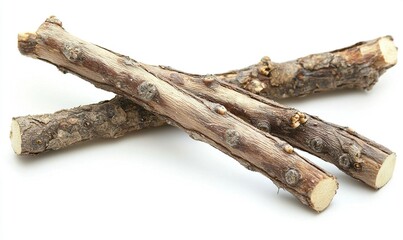 Wall Mural - Two crossed twigs on white background, potential tool or kindling.