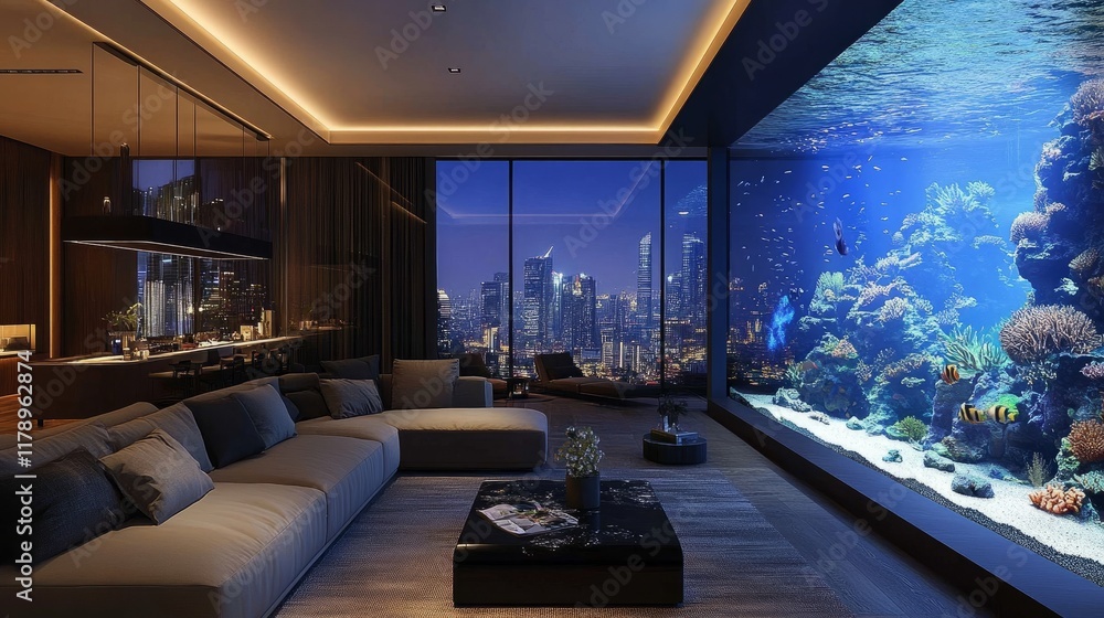 Gallery Detail: A Luxury Penthouse Living Room With A Built In Saltwater