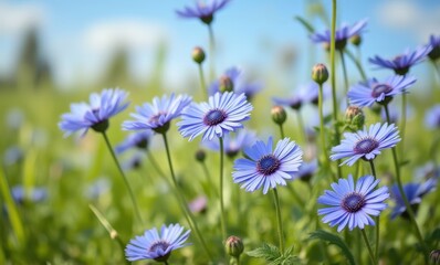 Canvas Print - Vibrant blue flowers in the meadow