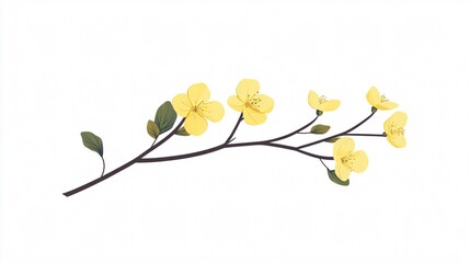 Wall Mural - Yellow Flowers on a Branch: A Serene Spring Blossom