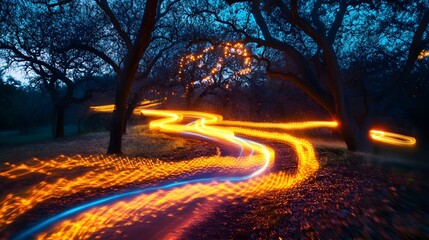 Wall Mural - background of light streaks in motion, creating a vibrant trail effect.