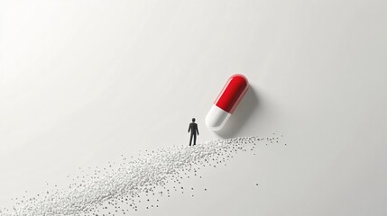 Wall Mural - A Journey to Health: A Man Confronts a Giant Pill - A Symbolic Representation of Healthcare