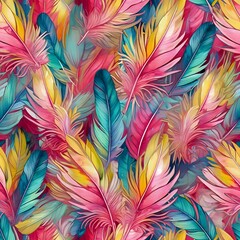 Wall Mural - a vibrant pattern of colorful feathers