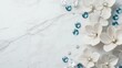 © anonymous - Elegant white flowers and gemstones on marble background.