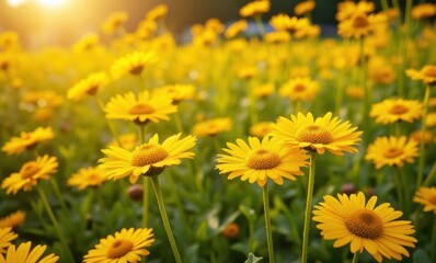 Canvas Print - Bright yellow flowers in a sunny field