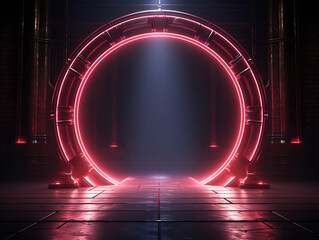 Wall Mural - Exceptional empty portal gate with illuminated red ornaments around as magical vertical background