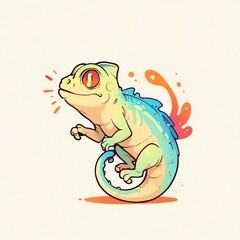 Wall Mural - Adorable Cartoon Gecko with vibrant colors