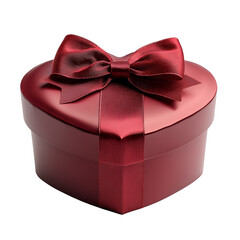 Wall Mural - cut out red heart shape gift box with red ribbon isolated on empty transparent background top view. 