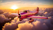 © SolaruS - Stunning sunset view of a vibrant pink vintage propeller plane soaring above a sea of clouds.  Perfect for travel, adventure, and luxury themes. Ideal for websites, brochures, and social media.