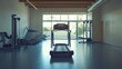 © Suphawan - A focused image of a lonely electric treadmill in an almost-empty gym, capturing the bright ambiance and open floor space.