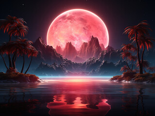 Wall Mural - Incredible The Moon Night And Sea. Fiction. Concept Art. Realistic Illustrate