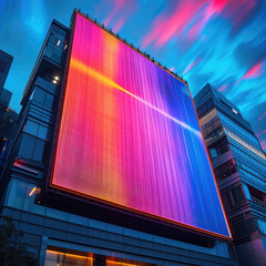 Aufkleber - A sleek, modern LED display sign with vibrant colors, perfect for urban facades.