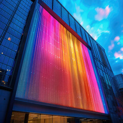 Aufkleber - A sleek, modern LED display sign with vibrant colors, perfect for urban facades.