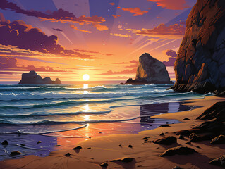 Wall Mural - Incredible Elephant rock at Wharariki Beach, New Zealand. Sunset