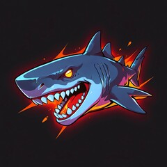 Sticker - Fierce Shark Digital Art: A Glowing Predator