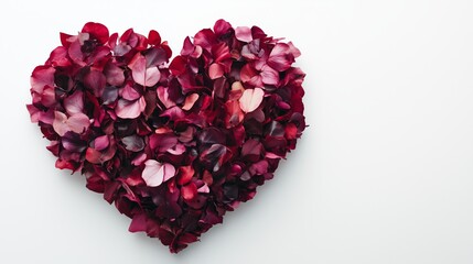 Wall Mural - Heart shape created with vibrant red and pink petals on a clean white background