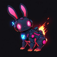 Wall Mural - Cyberpunk Rabbit: Neon Blaze